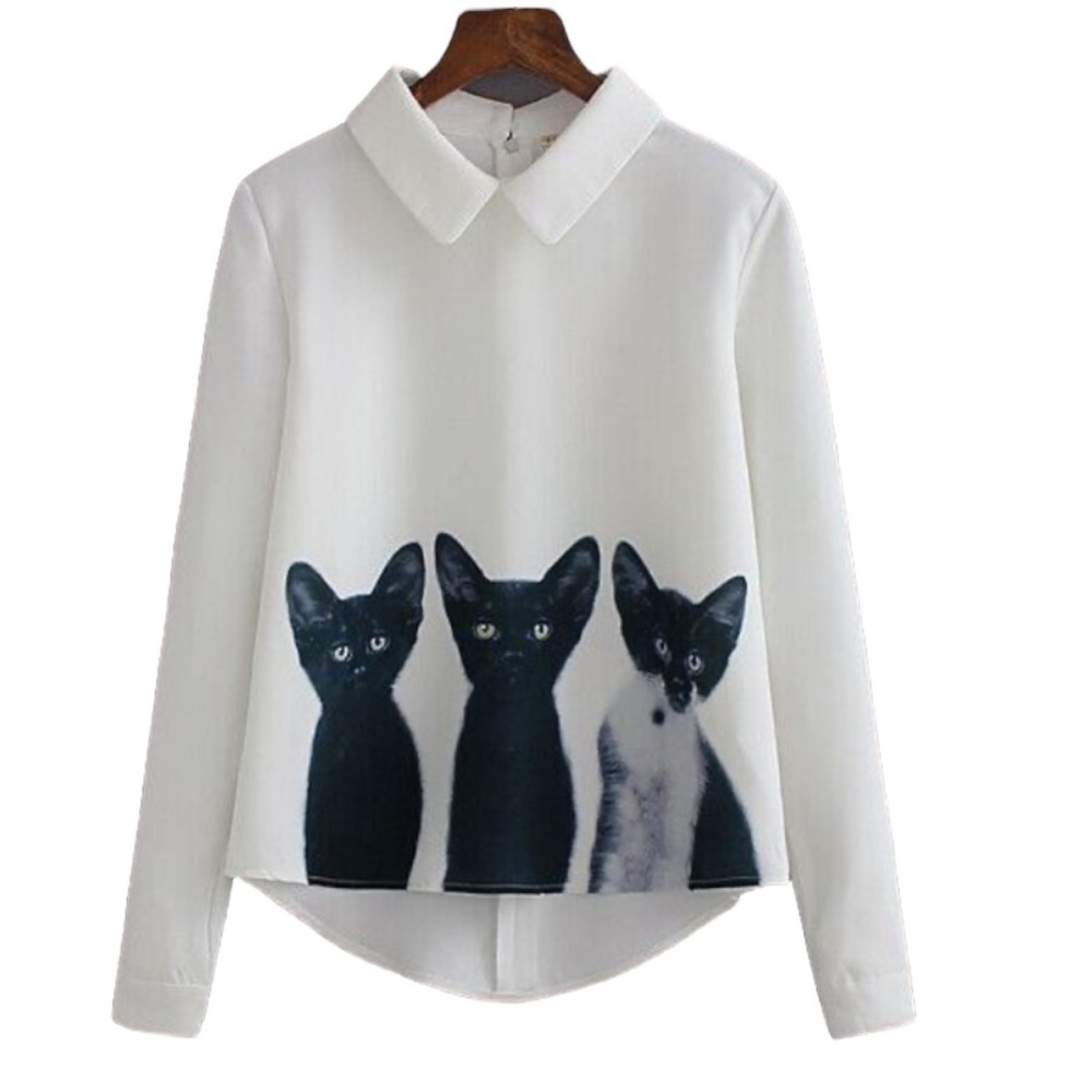 Cat Lady SHEIN 3 Little Kittens HiLo Helm Long Sleeves Shirt. Size XS